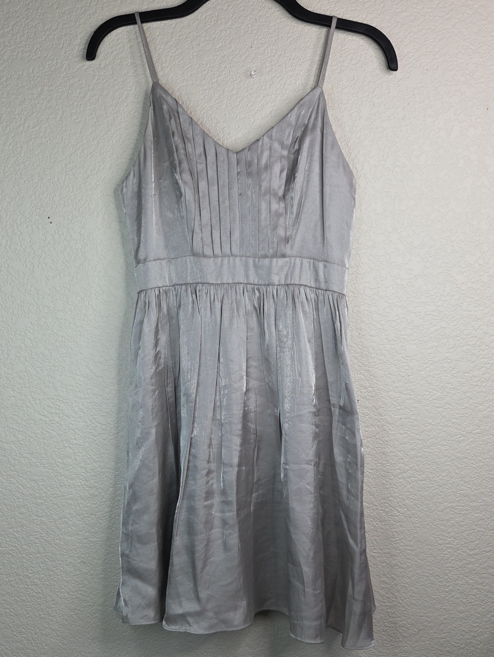 Candie's Silver Pleated V-Neck Spaghetti-Strap Mini Dress